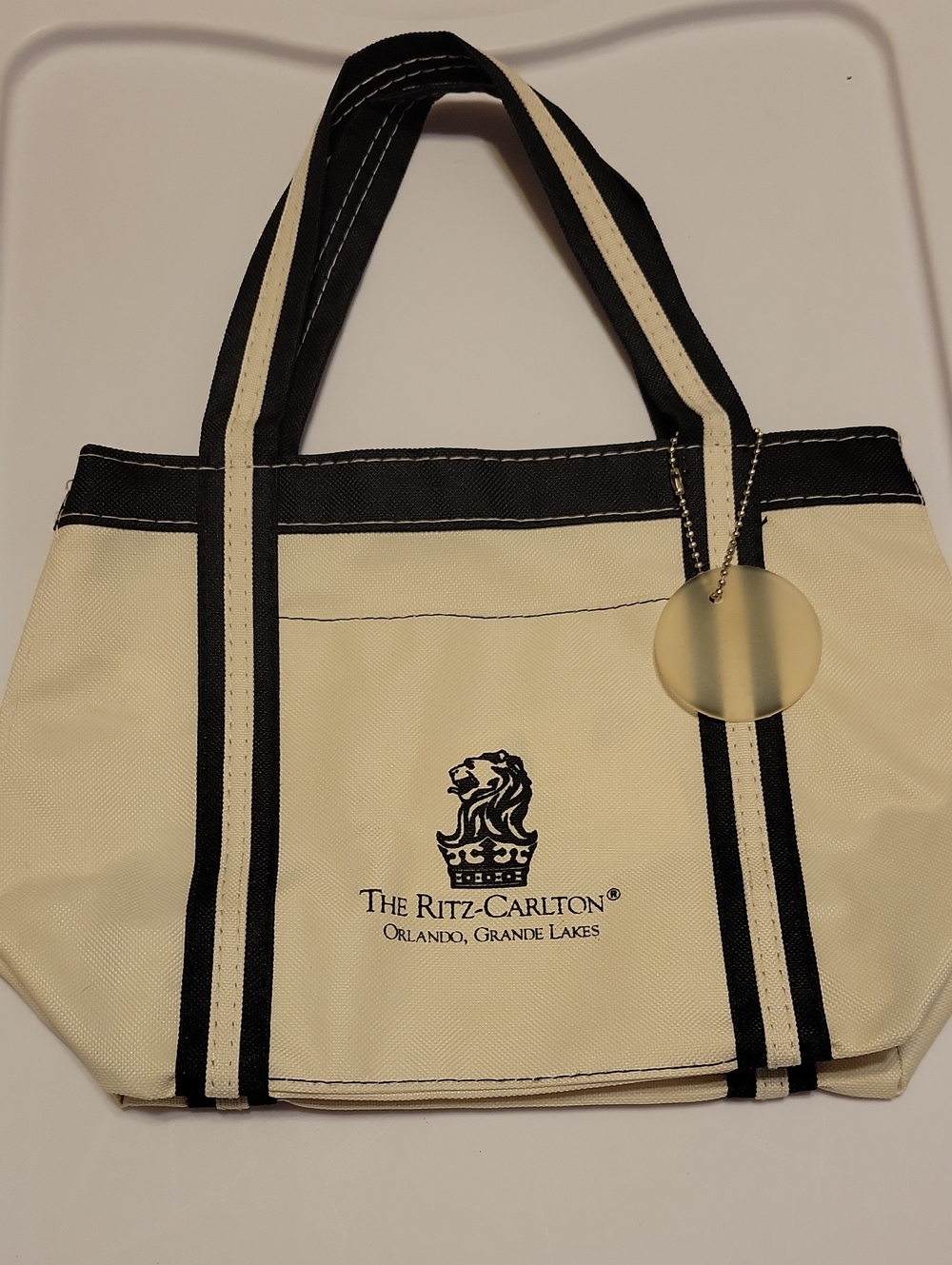 New Ritz Carlton Orlando Grande Lakes Cream and Black Canvas Small Tote Bag